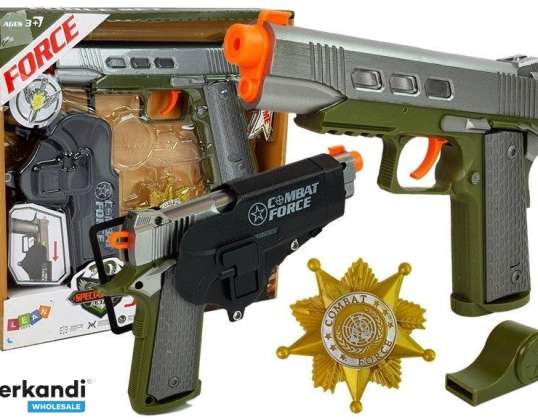 Polizei Pistole Set 20cm Abzeichen Pfeife Holster Lichteffekte Sound