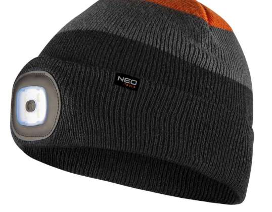Mütze mit LED-Lampe schwarz-grau-orange WARM