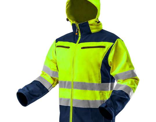 High-visibility softshell work jacket with hood yellow size L