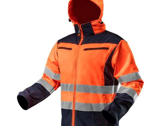 Orange Softshell Work Jacket with Hood Size L