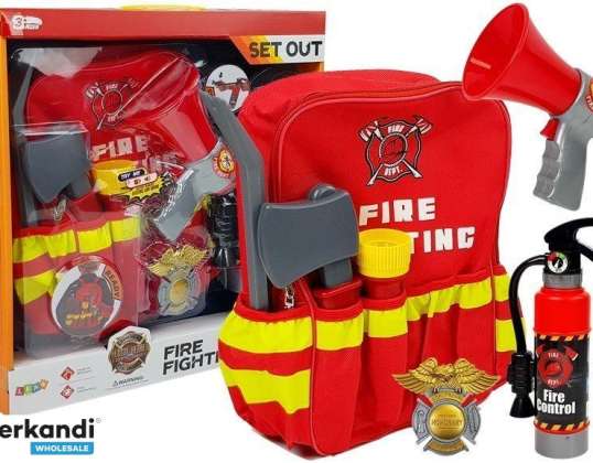Feuerwehr Set Rucksack Taschenlampe Feuerlöscher Megaphon Zubehör Rot