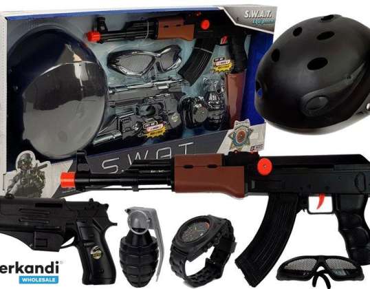 S.W.A.T Police Officer Set para Niños Armas Casco Negro