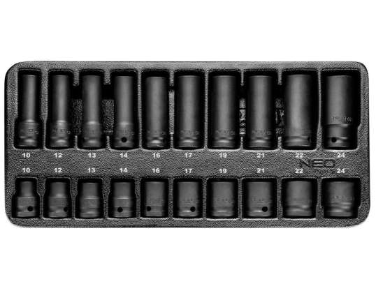 Impact Sockets 1/2&quot;. 10 24 mm. set of 20 pcs.. insert