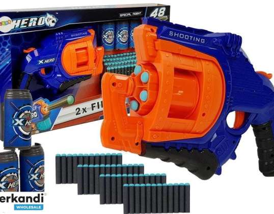 Pistolet na Piankowe Naboje 48 sztuk Obrotowy Magazynek Niebiesko  Pomarańczowy