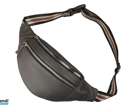 Bauchtasche mit Metallreißverschlussoptik - Rind Leder grau