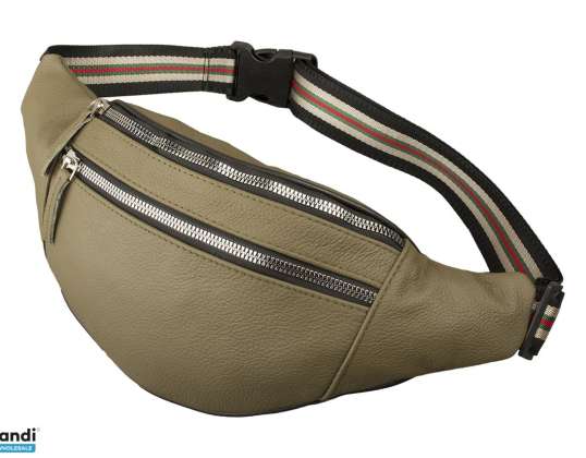 Bauchtasche mit Metallreißverschlussoptik - Rind Leder olive