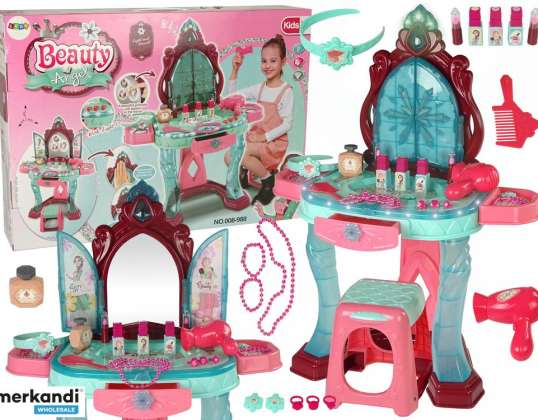 Beauty Set Vanity Table with Mirror Light Sound Jewelry Dark Pink
