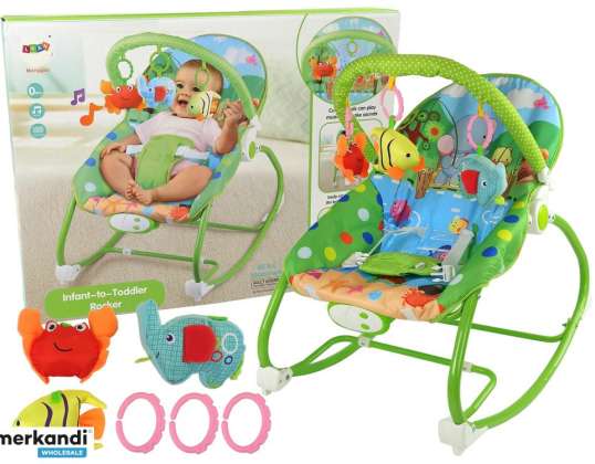 Rocker Cradle καρέκλα καθισμάτων αυτοκινήτου 2in1 πράσινοι ήχοι ελεφάντων ψαριών δόνηση