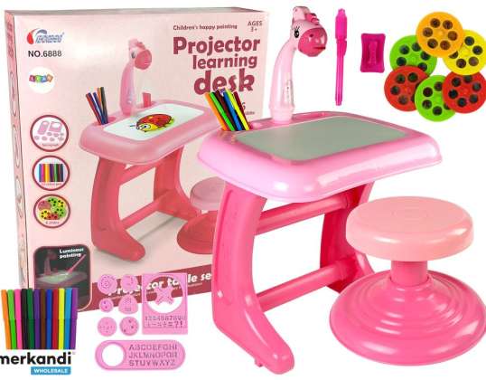 Zeichentisch Zeichenbrett Stuhl Projektor Rosa Stifte Bilder
