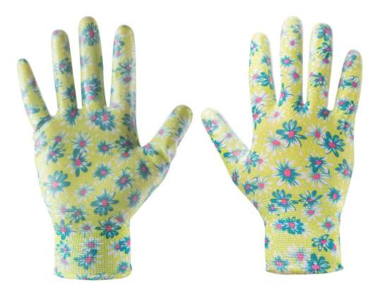 Guantes de jardín recubiertos de nitrilo, patrón de flores, tamaño 8"