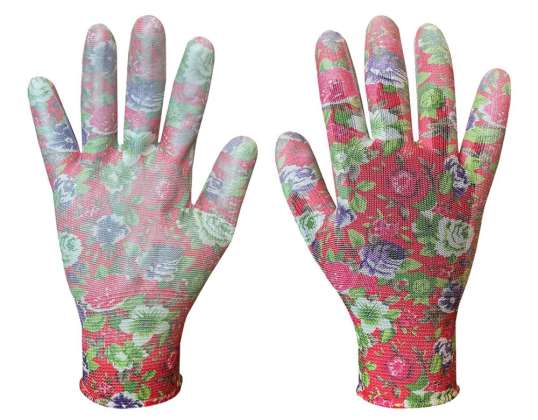 Gartenhandschuhe aus PU mit Rosenmuster, Größe 7"