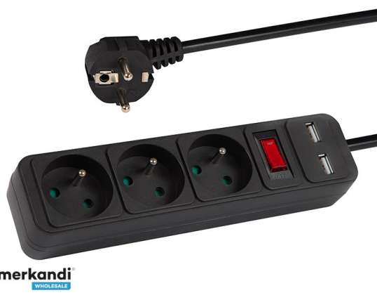 98 775# Strāvas pagarinātājs pr 370wsp/usb 3 USB kontaktligzdas ar zemējuma slēdzi 3m melns 3x1.5mm