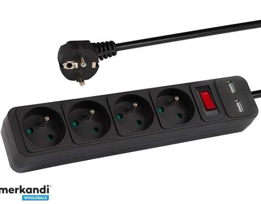 98 778# Netz-Verlängerungskabel PR 470WSP/USB 4 USB-Steckdosen mit Erdungsschalter 3m schwarz 3x1,5mm