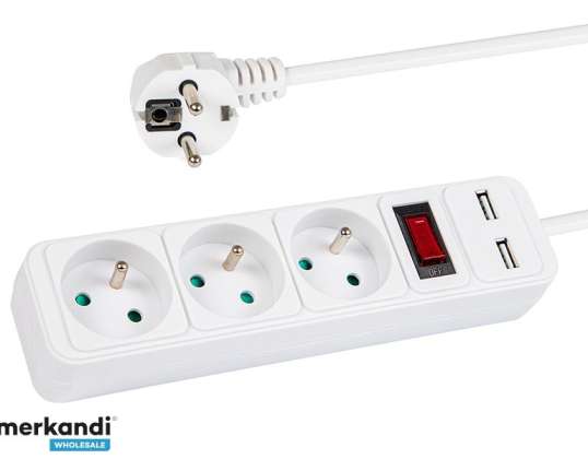98 781# Skjøteledning pr 370wsp/usb 3 USB-kontakter med jordingsbryter 3m hvit 3x1,5mm