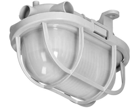 OVAL 7040T/P. valgusallikas. 40W. E27. IP44. IK10. mati polükarbonaatkate. polüpropüleenist alus. plastikvõrk. hall