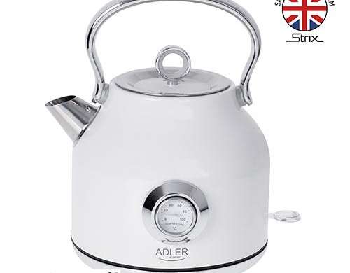 AD 1346 bouilloire blanche en métal avec thermomètre 1,7l strix