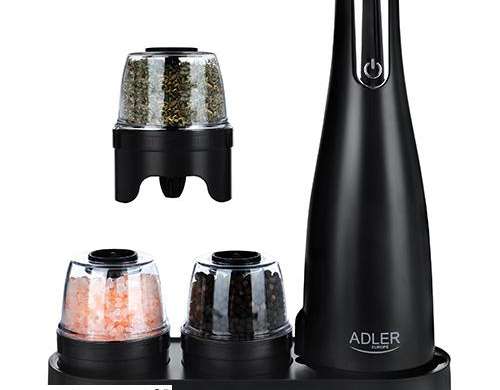 AD 4449 schwarze Gewürzmühle. Salt & Pepper Set mit 3 USB-Mühlen