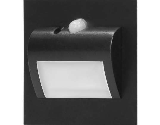 AD OS 6164LR6/B DRACO LED NY 1.5W. skjult trappearmatur. 12VDC. 30lm. 6000K. svart. Bevegelses- og skumringssensor