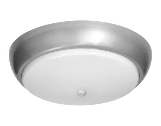 KOKO lampa 2xE27 ar PIR kustību sensoru. 2x40W. sudraba polipropilēns. matēts polikarbonāta aizsargs. IP44. IK10