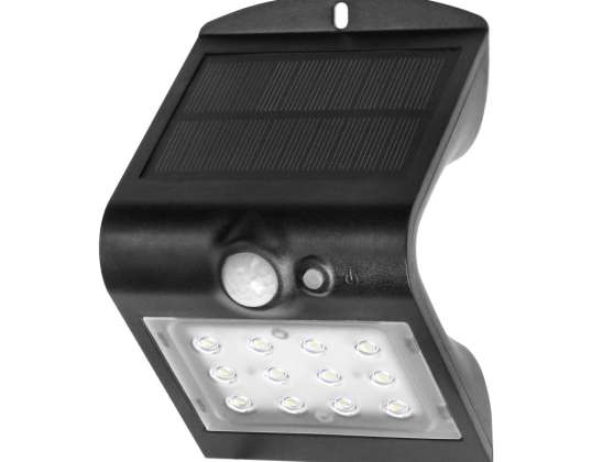 SILOE LED 1,5W. saules lampa ar kustības sensoru 120°. 190lm. IP65. 4000K. 1200mAh. divkāršs gaismas avots. melns