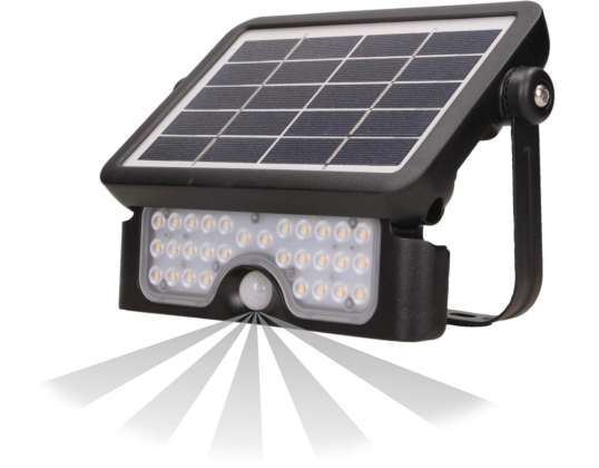 LUX LED 5W. napelemes kültéri világítás mozgásérzékelővel 500lm. IP65. 4000K. 2x1500mAh. fekete