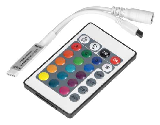 Contrôleur LED RGB sans fil avec télécommande. 24 boutons. 12V. 6A. 72W