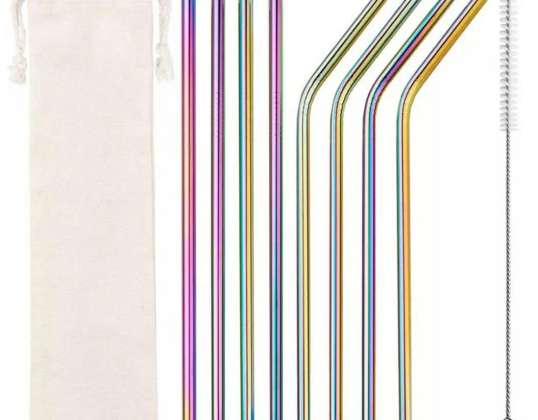 AG371B Pailles en métal 10 pièces arc-en-ciel