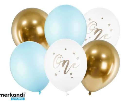 Palloncini Compleanno Pastello Azzurro bianco oro blu 30cm 6 pezzi
