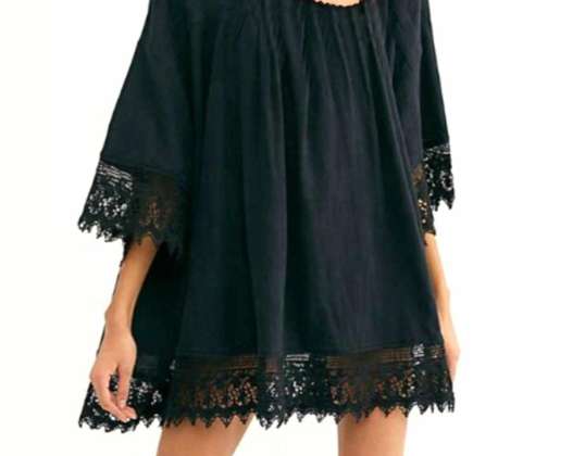 BQ49A Beach Tunic Pareo Cover-up Black