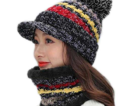 BQ52G Conjunto de mujer gorro y bufanda negro