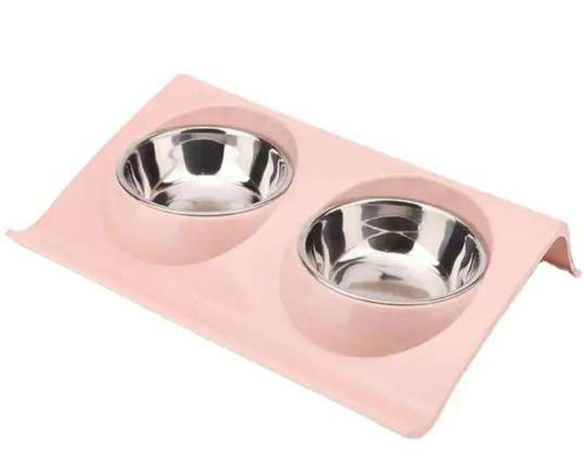 DA119A Doppelschüssel für Hunde und Katzen rosa
