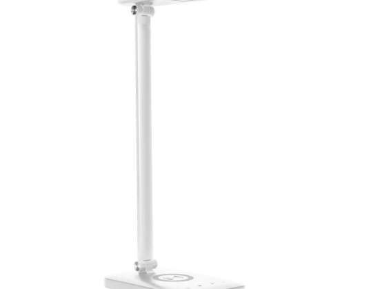 ISIYO LED 7W Skrivebordslampe med trådløs opladning og USB. 390lm. 3000 4000 6000K.ændring af farvetemperatur og dæmpningsfunktion. Hvid