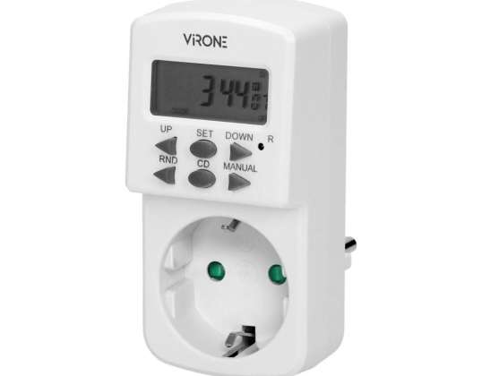 Elektronisk tidsprogrammering. MINI. 1800W. 8A. 10 programmer. Schuko-version