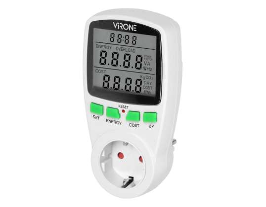 Single tariff wattmeter. energy calculator with LCD display. one tariff. built-in battery. Schuko version