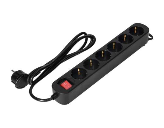 6 prizli 2P Z Schuko uzatma kablosu anahtarlı 3m H05VV F 3x1 0mm2 Imax=10A düz fiş siyah