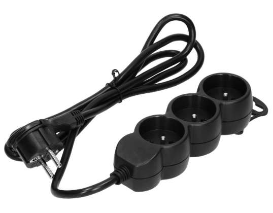Dreifachverlängerung 2P Z. 5m H05VV F 3x1.5mm2. Imax=16A. flache Steckdose. schwarz