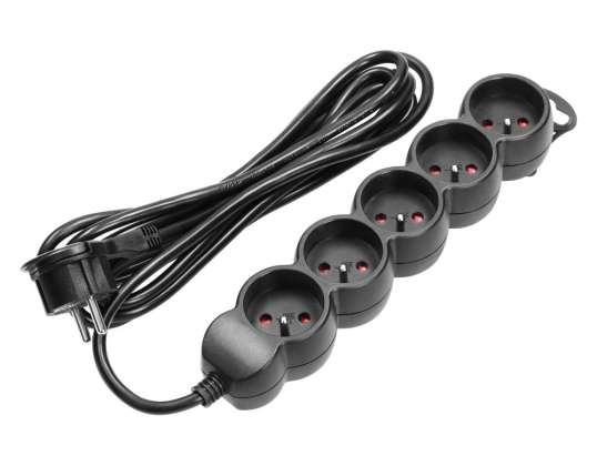 Удлинитель 5-кратный 2P Z. 3м H05VV F 3x1.5mm2. Imax=16A. плоская вилка. черный