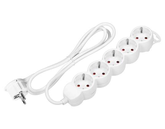 Удлинитель 5-кратный 2P Z Schuko. 3м H05VV F 3x1.5mm2. Imax=16A. Плоская вилка. Белый
