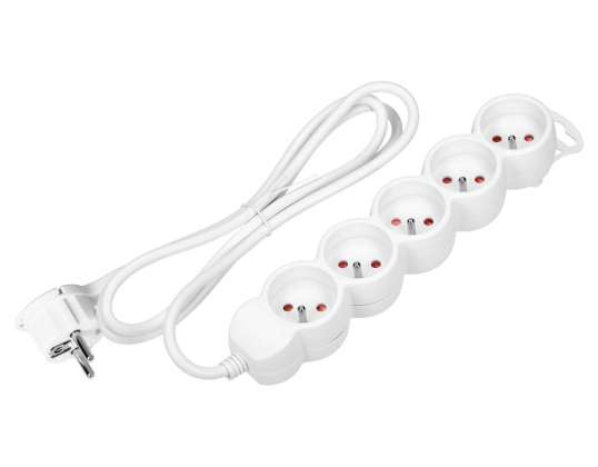 Удлинитель 5-кратный 2P Z. 3м H05VV F 3x1.5mm2. Imax=16A. плоская вилка. белый