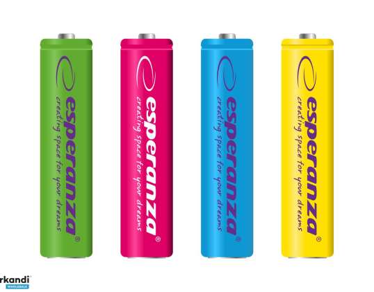 EZA107 Esperanza oplaadbare batterijen Ni MH AAA 1000mAh 4st. gemengde kleuren