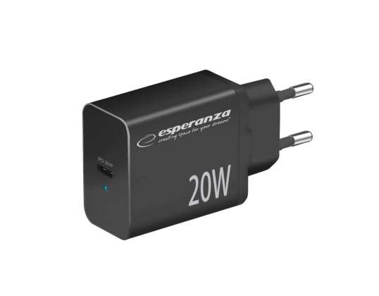 EZC104K Esperanza wall charger 20w usb c pd black
