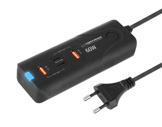 Зарядний пристрій EZC109 Esperanza 60W 2x USB-C PD 30W / 2x USB-A QC 3.0 18W