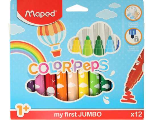 Pennarelli in scatola con cerniere per bambini Jumbo Color 12 colori Maped