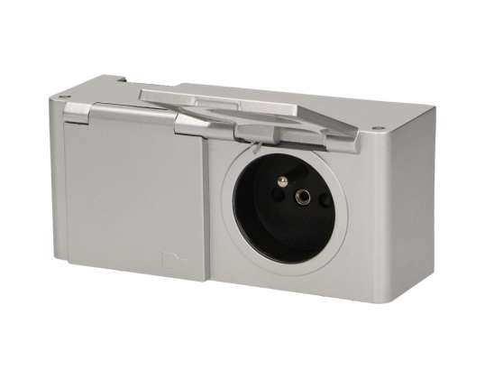 Hermetische Möbelsteckdose. IP44. 2x2P Z. silber