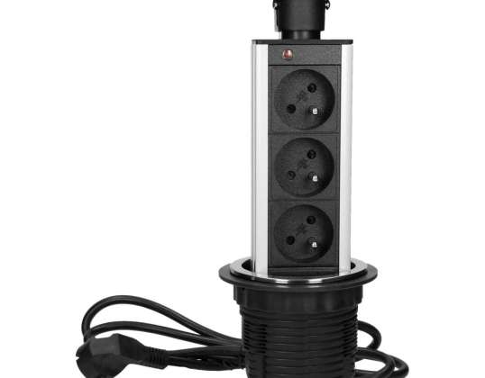 Furniture socket ?8cm retractable from the countertop, with a cover and a 1.8m cable, 3x2P+Z, INOX