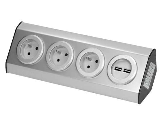Møbeluttak. kjøkken montert på borrelås. med USB-lader   3x2P Z. 2xUSB. INOX.