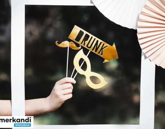 Gadget, oggetti di scena fotografici, Let's Celebrate, cabina fotografica dorata, 8 pezzi