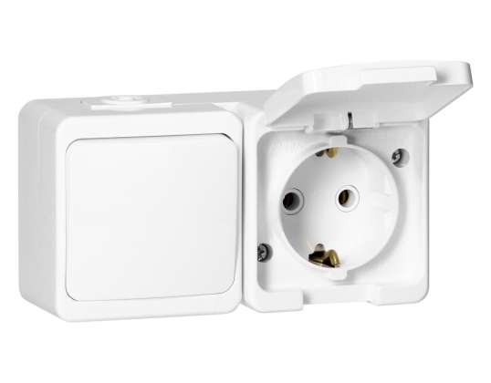 Enkeltuttak 2P Z bryzgood. SCHUKO med lokk i produktfargen   Bryter 1-polt IP44. SMART. hvit