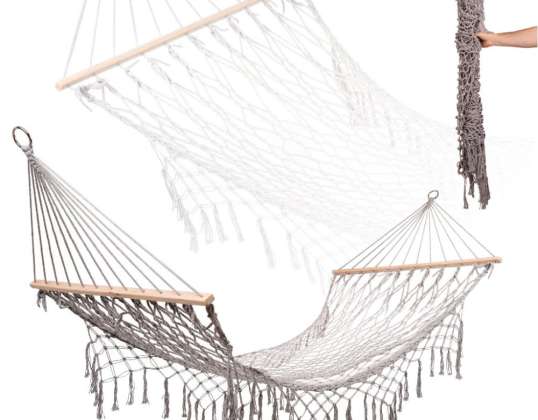 Gartenhängematte Boho Netz Quasten Hängender Liegestuhl Makramee 200cm Grau