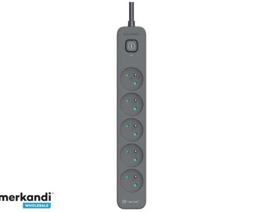 Surge Protector Power Strip TRACER Power Line  1.8 m Graphite  5 Outlets